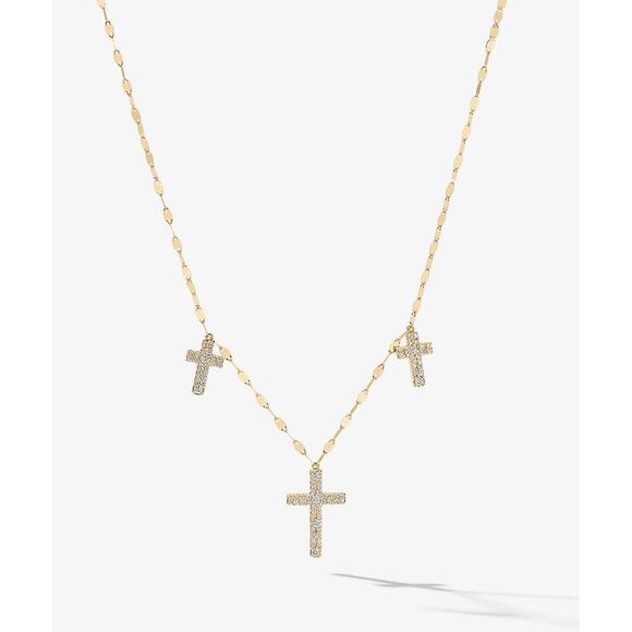 Lana Jewelry 14K YELLOW GOLD & DIAMOND Mega Flawless Triple Cross Charm Necklace